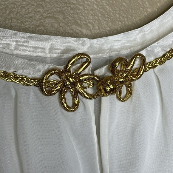 Vintage White Nylon Nightgown Gold Trim Full Length Sz L Sleeveless‎ Women’s - Picture 5 of 10